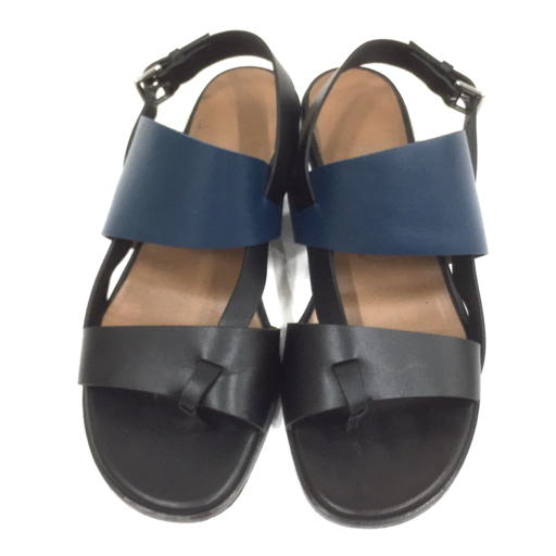 エルメス サイズ 36 1:2 レザー サンダル レディース ブラック × ブルー系 バックストラップ付き HERMES
