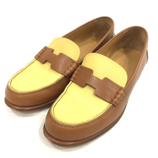 エルメス サイズ 37 ケネディ レザー バイカラー モカシン ローファー フラットシューズ レディース HERMES